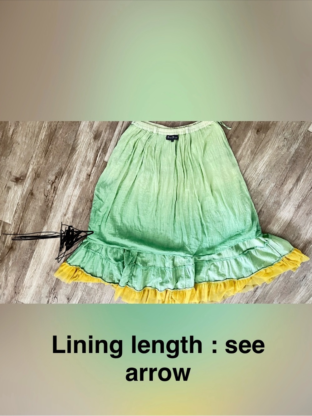 🇨🇦 Vintage Boho Maxi Skirt • Green Ombré • Crinkle Cotton Feel • Lace & Ribbon - Picture 13 of 14